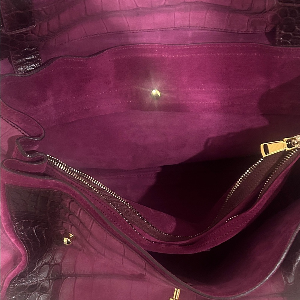 Yves Saint Laurent Plum Purple Croc-Embossed Satchel with Gold Hardware - Picture 7 of 9